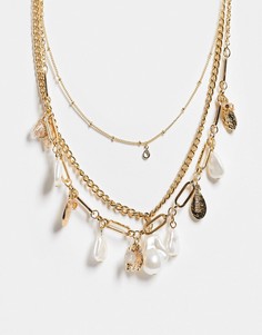 Эксклюзивное золотистое ярусное ожерелье с броскими подвесками и искусственным жемчугом Accessorize-Золотистый