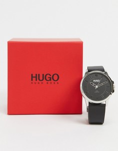 Черные мужские часы с кожаным ремешком Hugo 1530188-Черный цвет