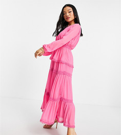 Ярко-розовое ярусное платье макси с плиссировкой Y.A.S Petite-Розовый цвет