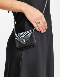 Черно-синяя сумка с принтом под зебру и цепочкой French Connection-Многоцветный