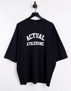 Черная футболка в стиле oversized с логотипом на груди ASOS Actual Athleisure-Черный цвет