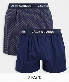 Набор из 2 трусов-боксеров темно-синего цвета с принтом Jack & Jones-Темно-синий