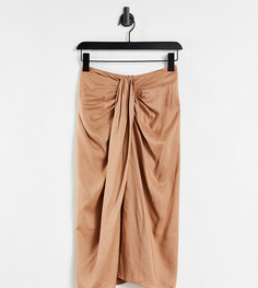 Светло-коричневая юбка миди с драпировкой ASOS DESIGN Petite-Коричневый цвет