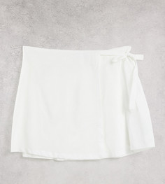 Белая мини-юбка с запахом из материала под лен ASOS DESIGN Curve-Белый