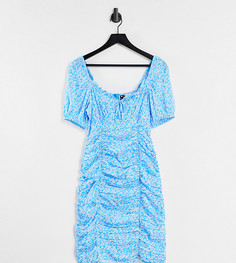 Голубое платье мини со сборками и цветочным принтом Influence Tall-Multi