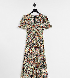 Чайное атласное платье миди с леопардовым принтом Influence Tall-Multi