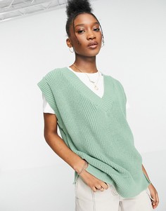 Вязаная майка фисташкового цвета с V-образным вырезом Topshop-Зеленый цвет