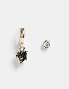 Золотистые серьга-гвоздик и серьга-кольцо с подвеской в виде пантеры WFTW-Золотистый