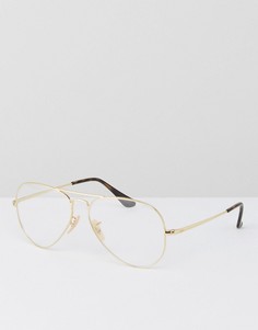 Золотистые очки-авиаторы с прозрачными стеклами Ray- Ban-Золотой