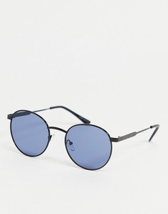 Круглые солнцезащитные очки с синими стеклами и оправой цвета пушечной бронзы Only & Sons-Серый