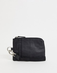 Кожаный бумажник с круговой молнией и ремешком Urbancode-Черный цвет