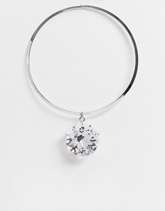 Серебристое ожерелье-чокер с крупной подвеской-кристаллом Ego-Серебристый
