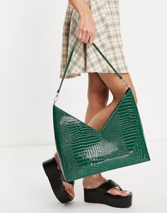 Зеленая сумка на плечо с фактурой под крокодиловую кожу и декоративной отделкой Ego x Maura-Зеленый цвет