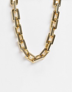 Золотистое массивное ожерелье-цепочка с квадратными звеньями EGO-Золотистый