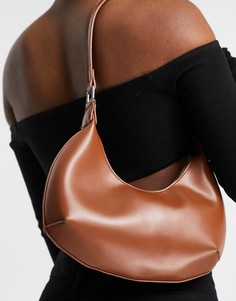Светло-коричневая сумка на плечо изогнутой формы в стиле 90-х с металлическими элементами Ego-Коричневый цвет