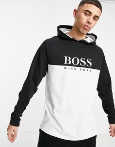 Черно-белый худи с жаккардовым логотипом на груди BOSS Bodywear-Черный