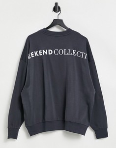 Серый oversized-свитшот с логотипом на спинке ASOS Weekend Collective-Зеленый цвет