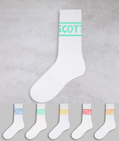 Набор из 5 пар белых спортивных носков c логотипами в пастельных оттенках Lyle & Scott Bodywear-Белый