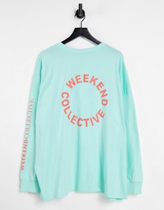 Мятный oversized-лонгслив с логотипом на спине ASOS Weekend Collective Curve-Зеленый