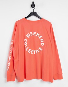 Оранжевый oversized-лонгслив с логотипом на спине ASOS Weekend Collective Curve-Оранжевый цвет