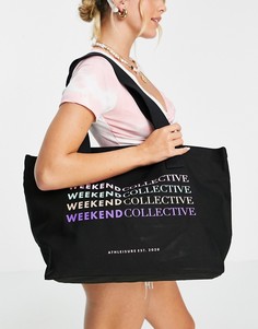 Черная сумка-тоут с разноцветным логотипом ASOS DESIGN Weekend Collective-Черный цвет