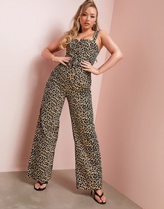 Джинсовый комбинезон с леопардовым принтом ASOS LUXE Hourglass-Многоцветный