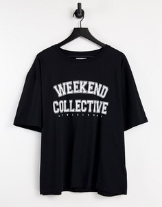 Черная oversized-футболка с принтом в университетском стиле ASOS Weekend Collective Curve-Черный цвет