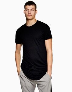 Черная удлиненная футболка с закругленным нижним краем Topman-Черный