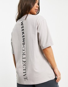 Бежевая oversized-футболка с вертикальным логотипом ASOS Weekend Collective-Светло-бежевый