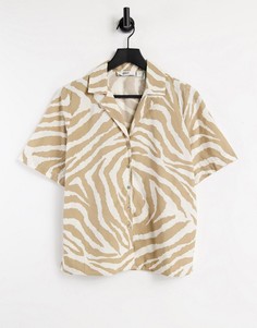 Хлопковая рубашка с короткими рукавами и звериным принтом светло-коричневого цвета (от комплекта) Only-Светло-бежевый