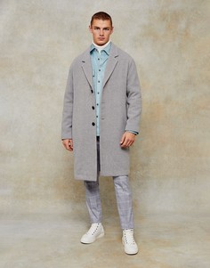 Серое пальто с заниженной линией плеч из материала с добавлением шерсти Topman-Серый