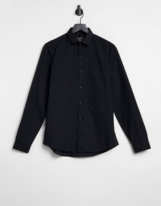Черная приталенная рубашка с длинными рукавами Topman-Черный цвет