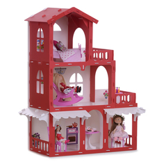Игровой домик KRASATOYS Николь бело-красный с мебелью для кукол (красный)