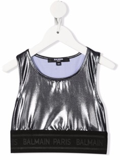 Balmain Kids укороченный топ с эффектом металлик