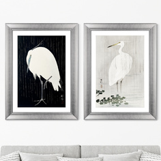 Набор из 2-х репродукций картин в раме egrets in the rain , 1925г. (картины в квартиру) серый 60x80 см.