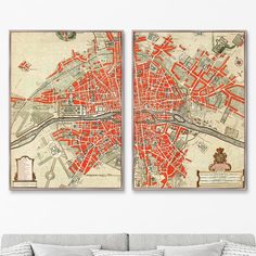 Набор из 2-х репродукций картин на холсте карта парижа , 1774г. (картины в квартиру) оранжевый 75x105 см.