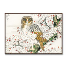 Репродукция картины на холсте short-eared owl and cherry flower , 1885г. (картины в квартиру) бежевый 105x75 см.