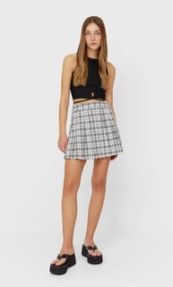 Stradivarius Юбка В Складку Из Клетчатой Ткани Белый Xl