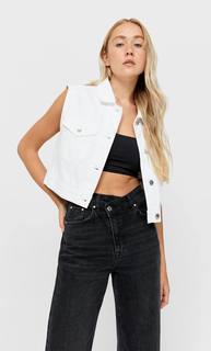 Stradivarius Укороченный Джинсовый Жилет Белый M