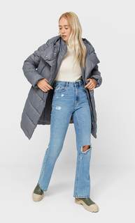 Stradivarius Стеганое Пальто С Двойным Воротником Серый Средний Xs