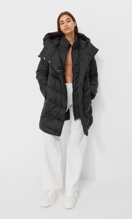 Stradivarius Стеганое Пальто С Двойным Воротником Черный M