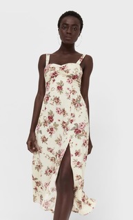 Stradivarius Платье Миди С Цветочным Принтом В Стиле Рустик Цвет Небеленого Полотна Xl