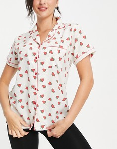 Пижамная рубашка из ткани поликреп с принтом арбузов Loungeable-Multi