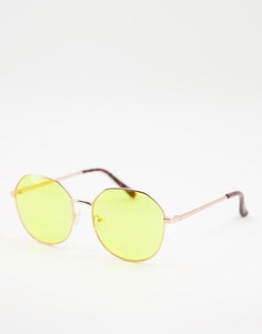 Женские солнцезащитные очки в круглой золотистой оправе с желтыми линзами Jeepers Peepers-Золотистый