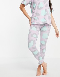 Трикотажный пижамный комплект из oversized-футболки и леггинсов сиреневого цвета со звериным принтом ASOS DESIGN-Фиолетовый цвет