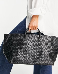 Большая черная плетеная сумка-тоут Glamorous-Черный цвет