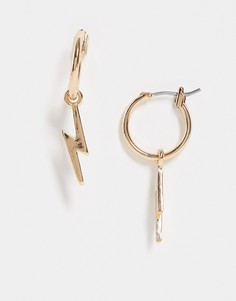 Золотистые серьги-кольца 12 мм с подвеской в виде молнии ASOS DESIGN-Золотистый