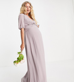 Светло-серое платье макси для подружки невесты с запахом спереди TFNC Maternity-Серый
