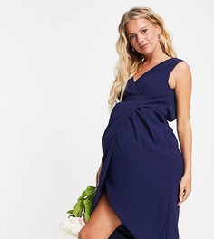 Темно-синее платье миди с запахом для подружки невесты TFNC Maternity-Темно-синий
