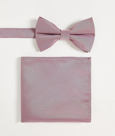 Пыльно-розовый атласный набор из галстука-бабочки и платка для пиджака ASOS DESIGN-Розовый цвет